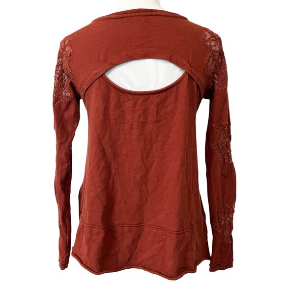 Free People Outer Sunset Grandpa Jersey Long Sleeve Lace Cut Out Womens XS - Picture 2 of 8